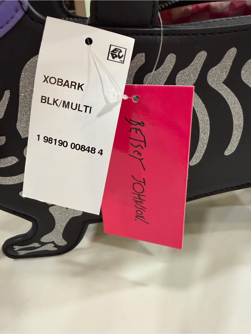 Betsey Johnson Black Dachshund Skeleton Crossbody Bag with Pink & Purple Accents - Picture 3 of 8